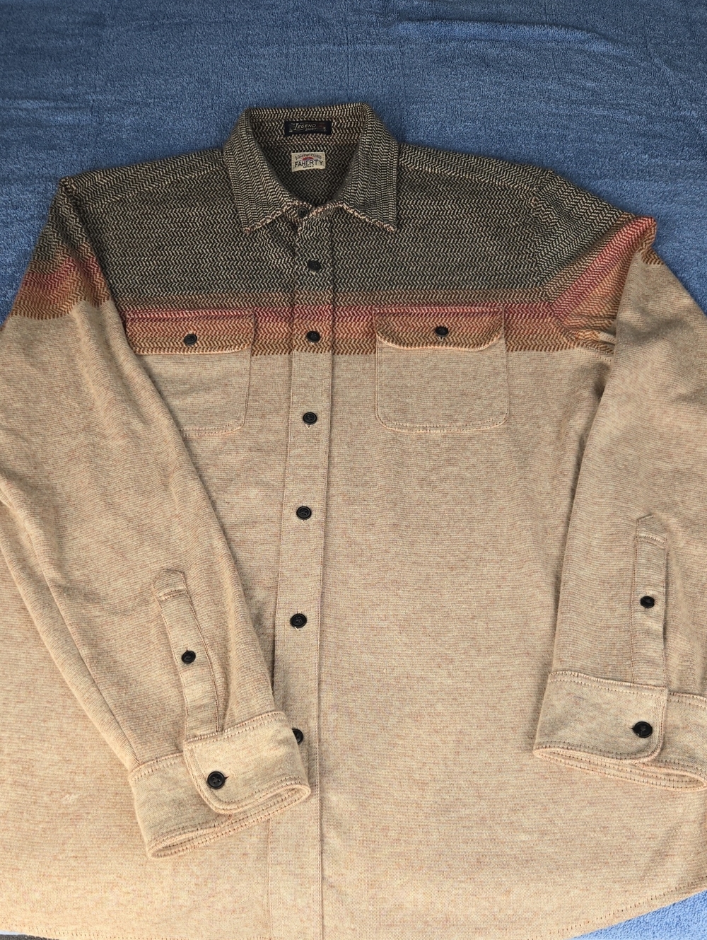 Faherty Men's Casual Button Down Shirt in Tan with Multicolor Yoke